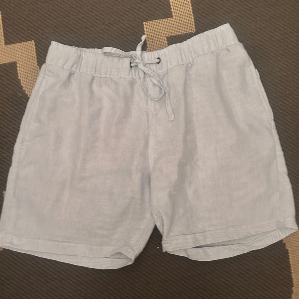 Pinstripe Linen Blend Drawstring Mens Swim Shorts